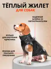 Черный жилет -куртка для собак мелких и средних пород со шлейкой для поводка/одежда для животных