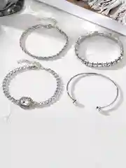 Серебряный комплект женских браслетов, набор из 4 штук, со стразами