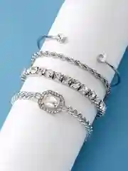 Серебряный комплект женских браслетов, набор из 4 штук, со стразами