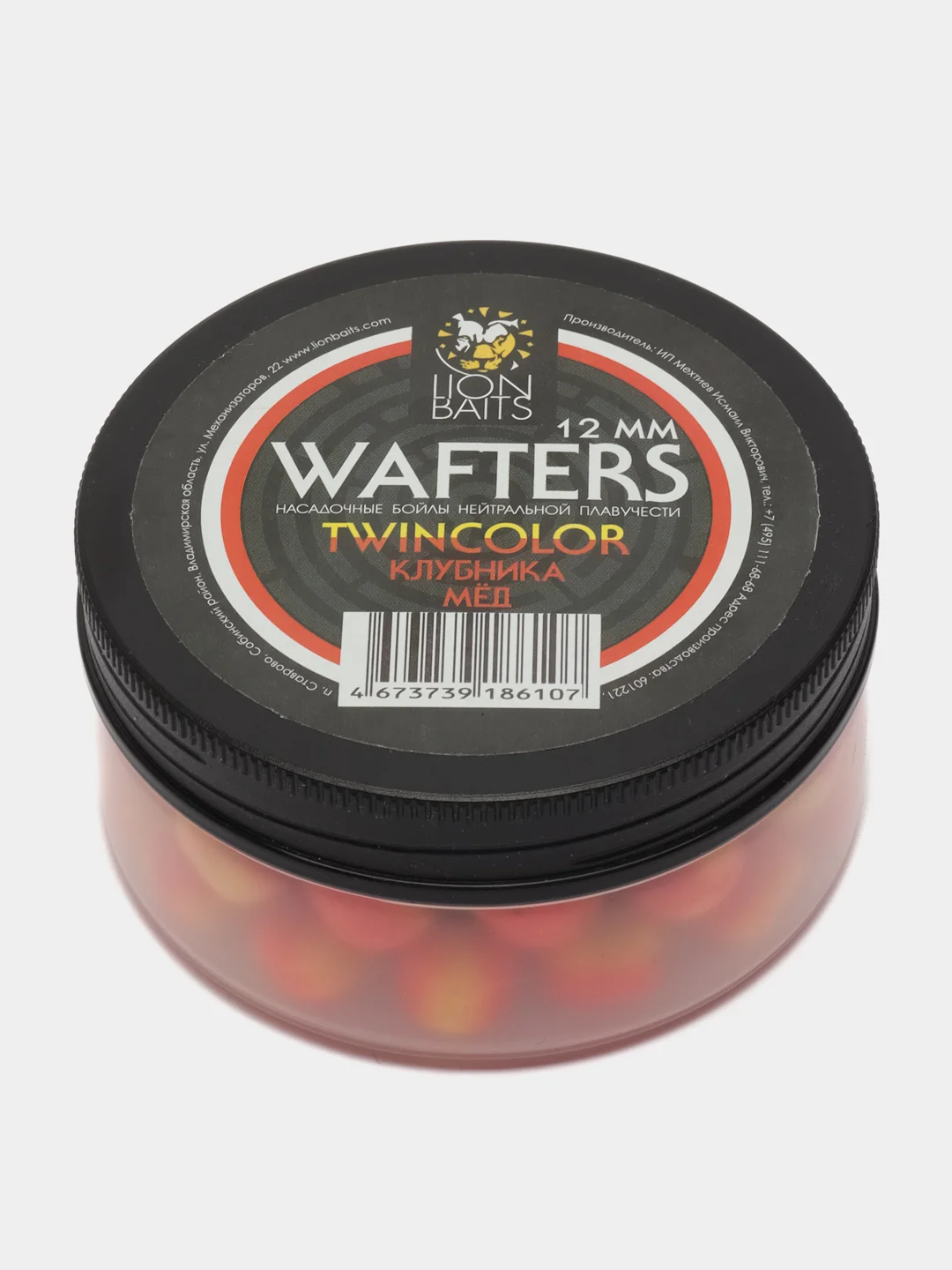 Бойлы нейтральной плавучести Wafters twincolor LION BAITS Клубника - Мед 12мм