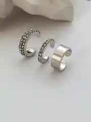 Серебряный серьги - каффы женские 3 штуки со стразами