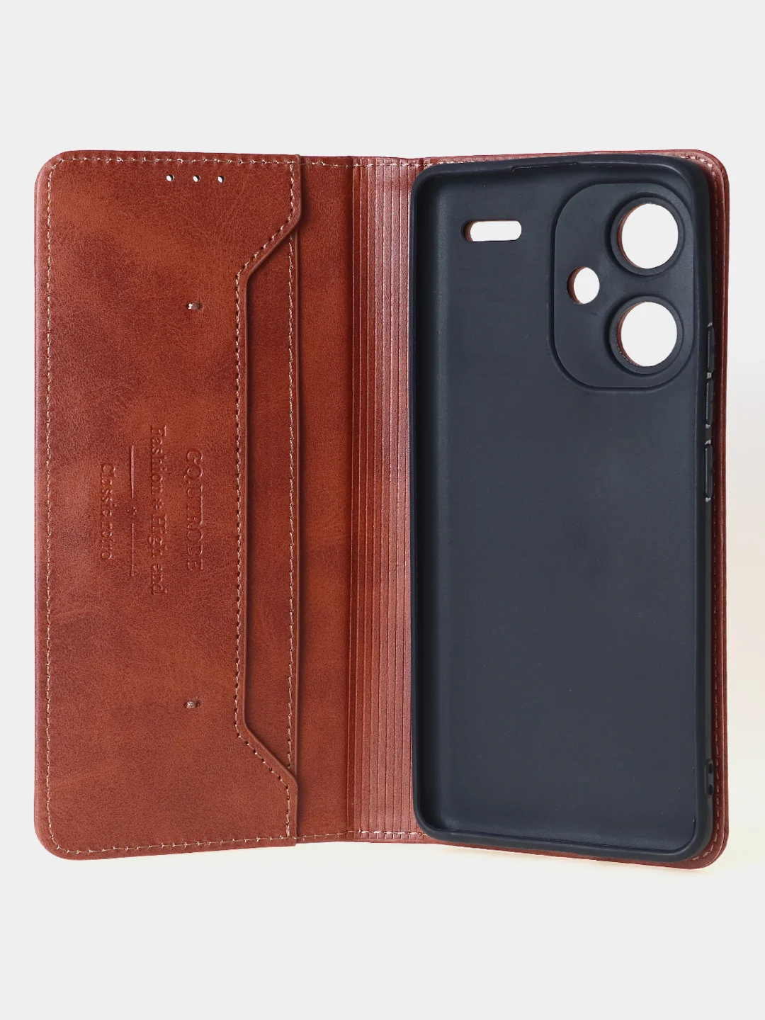 Коричневый чехол-книжка GQ Lite для Xiaomi Redmi Note 13 Pro Plus из высококачественной кожи