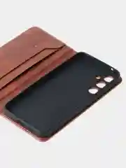 Коричневый чехол для Samsung A55 книжка из кожи, накладка (бампер)