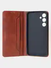 Коричневый чехол для Samsung A55 книжка из кожи, накладка (бампер)