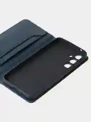 Синий меланж чехол для Samsung A55 книжка из кожи, накладка (бампер)