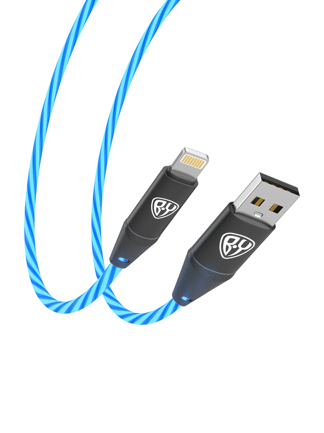 Кабель для зарядки светящийся iP, 1 м, 2.4 А, быстрая зарядка, LED подсветка синяя