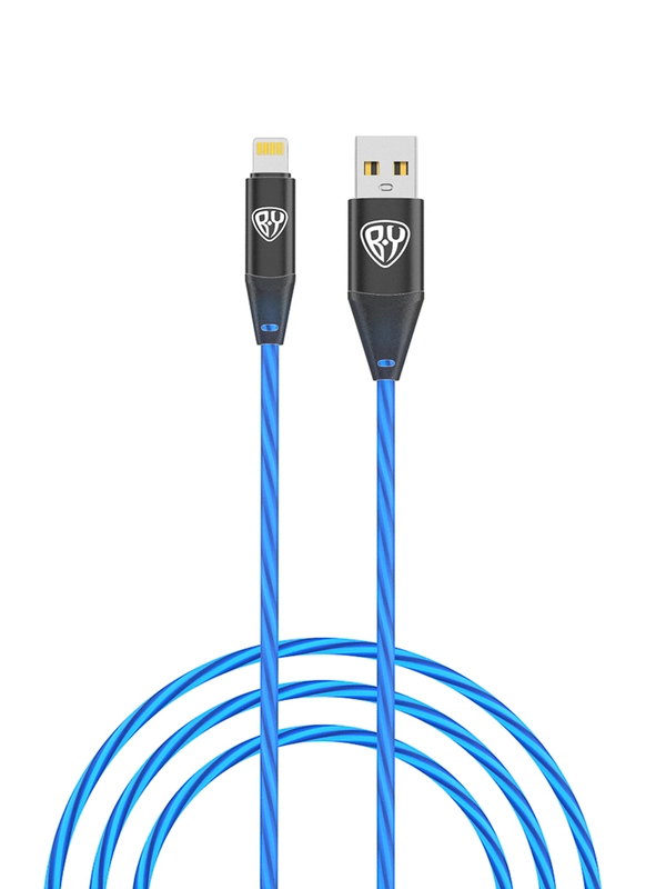 Кабель для зарядки светящийся iP, 1 м, 2.4 А, быстрая зарядка, LED подсветка синяя