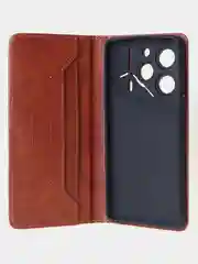 Коричневый чехол-книжка для Tecno Pova 6 Pro из высококачественной искусственной кожи