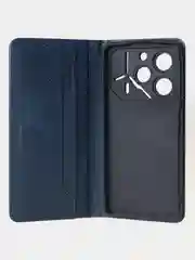 Синий чехол-книжка для Tecno Pova 6 Pro из высококачественной искусственной кожи
