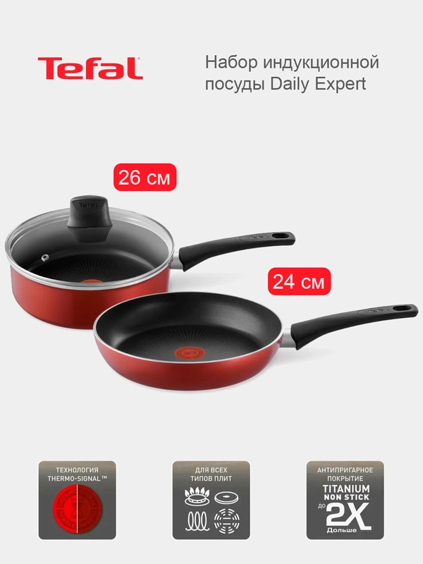Набор посуды Tefal Daily Expert 04234820 с крышкой, 24/26 см