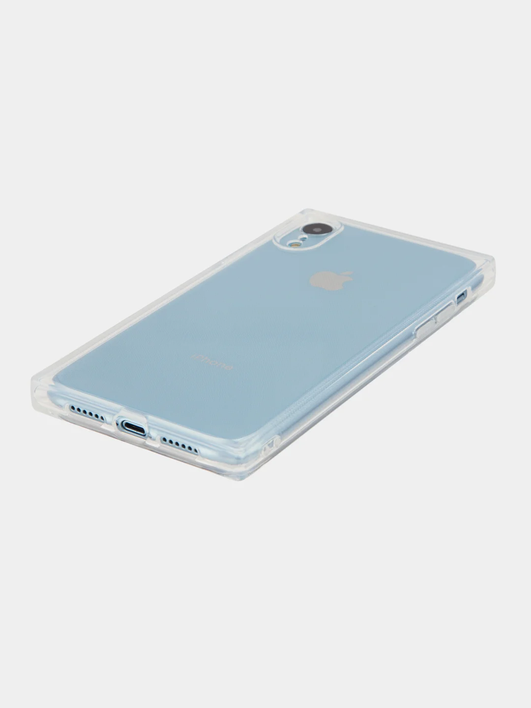 Голубой чехол для Apple iPhone XR силиконовый КАРТОФАН прозрачный прямоугольный с защитой камер