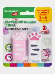 Замазка ленточная Brauberg Kids Лапки, 272498, корректирующая лента, штрих корректор, 2 шт