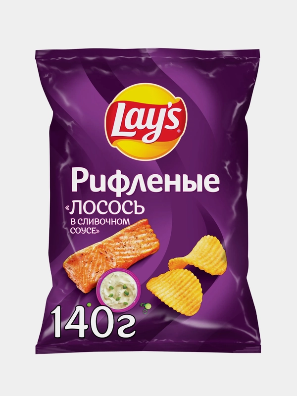 Чипсы картофельные Lays Рифленые "Сливочный лосось", 140г