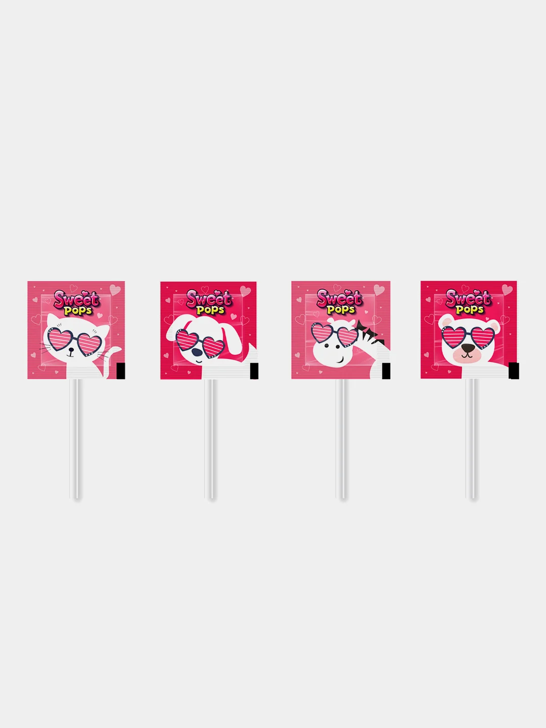 Карамельное сердце с животными SWEET POPS, шоу-бокс, 100 штук