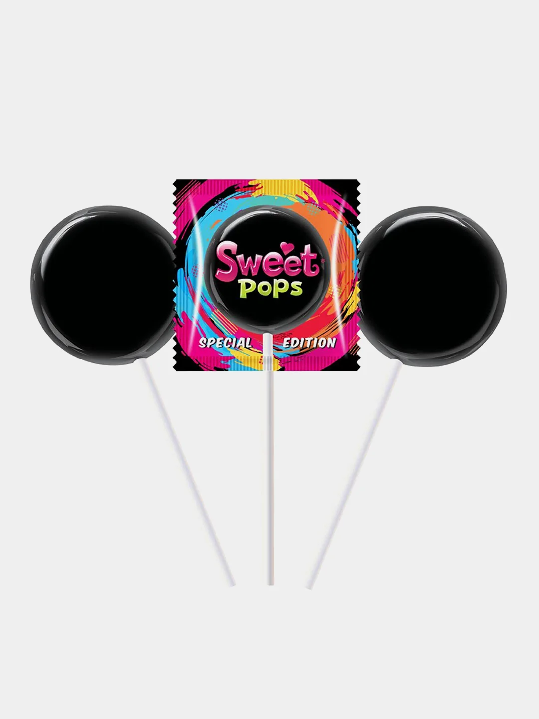 Карамель на палочке SWEET POPS Black, со вкусами кола-лимон-лайм, кола-вишня, шоу-бокс