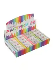 Ластик прямоугольный 3x1,5x1,1 см, в картон. держателе, 4 цвета, термопластичная резина