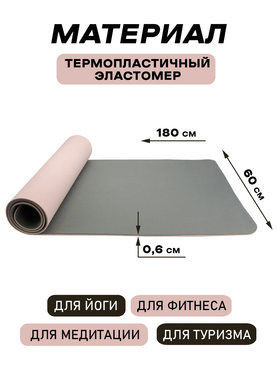 Коврик спортивный для йоги и фитнеса, розовый