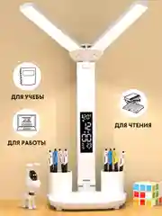 Настольная двойная светодиодная сенсорная лампа с органайзером для канцелярии