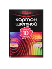 Картон цветной, мелованный, 2-сторонний, 10 л., 10 цветов, 19х27,5 см