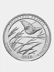 Монета 25 центов США (четвертак) "Tallgrass Praire" серии "America the Beautiful" UNC