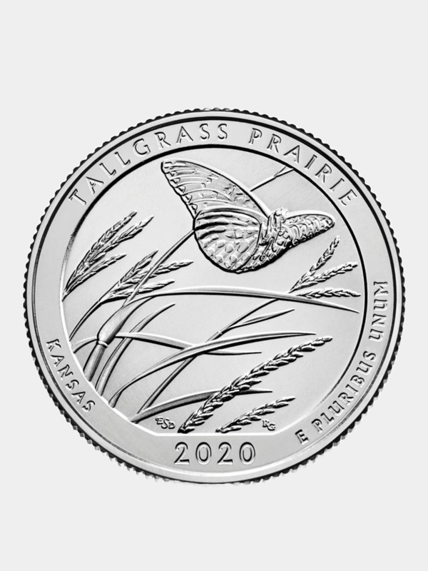 Монета 25 центов США (четвертак) "Tallgrass Praire" серии "America the Beautiful" UNC