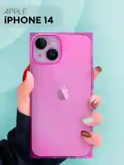 Фиолетовый чехол для Apple iPhone 14 силиконовый КАРТОФАН прозрачный прямоугольный с защитой камер