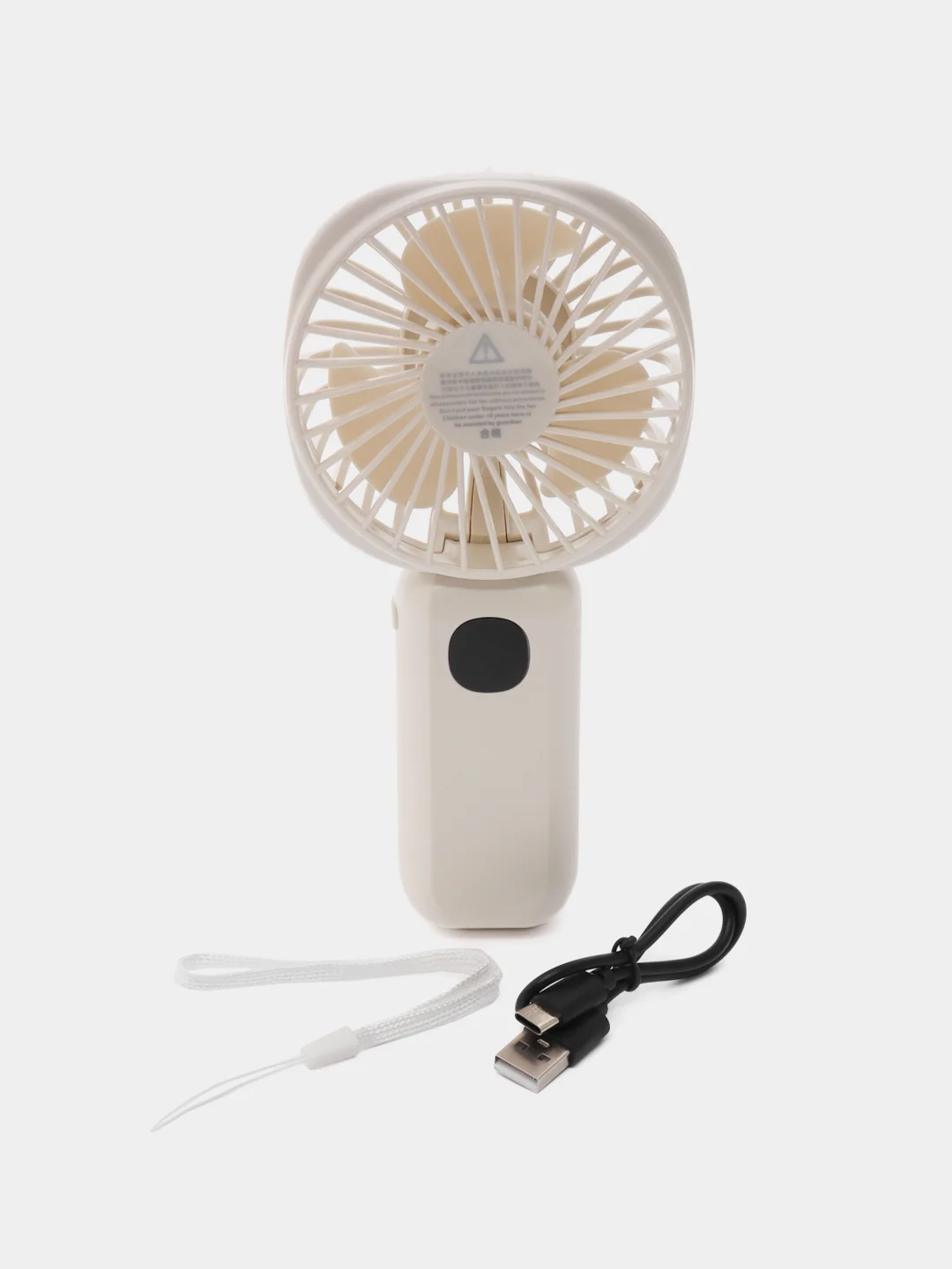 Белый мини вентилятор ручной/Портативный c Led-дисплеем и Power Bank / 4 Режима скорости