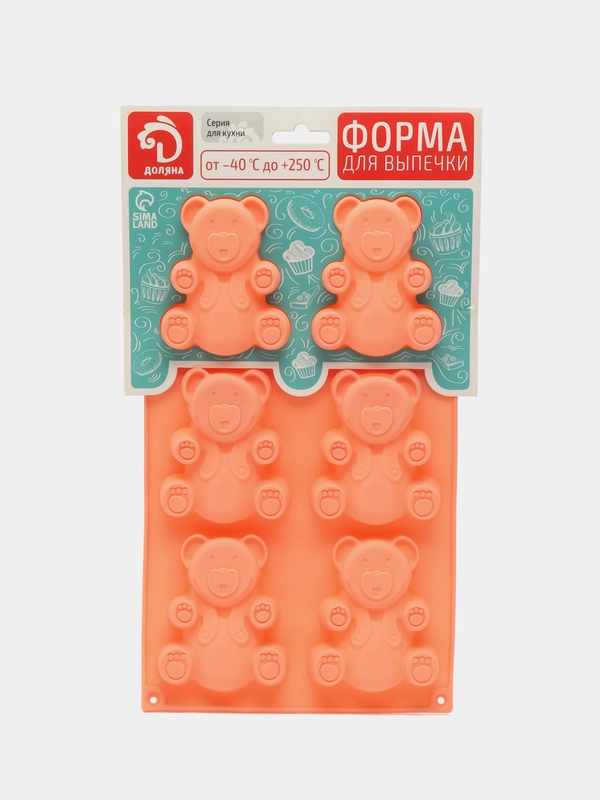 Форма для выпечки Доляна Животные. Мишка, силикон, 28,5х17 см, 6 ячеек (8,57х см)
