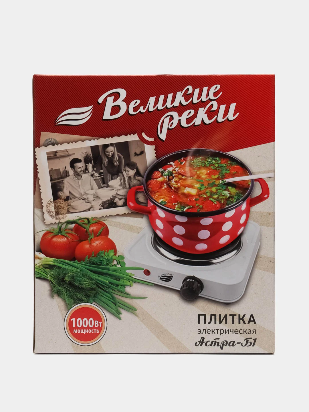 Плитка электрическая Великие Реки Астра-Б1, 1 конф. белая, чугунный блин 1000 Вт
