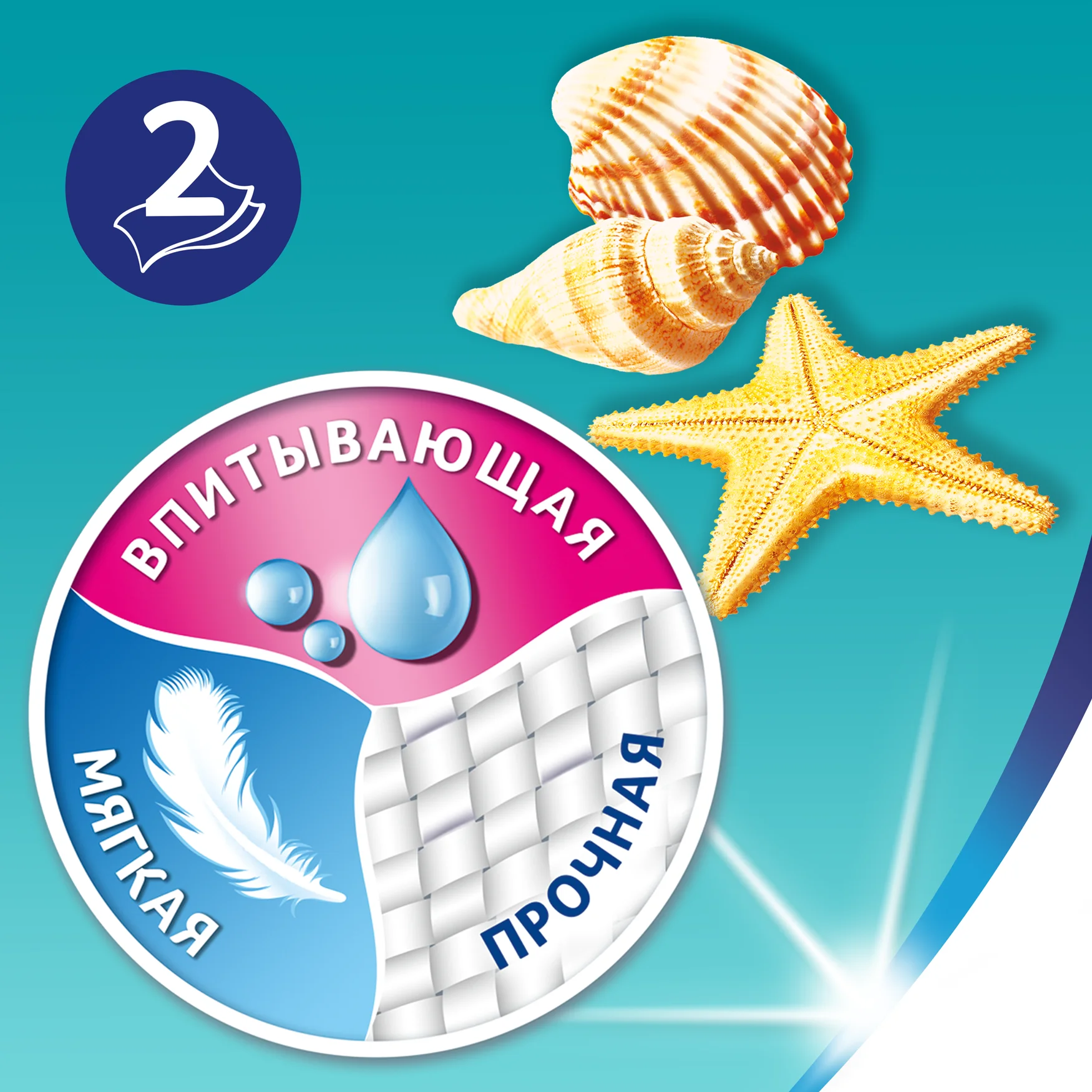 Туалетная бумага Zewa Плюс Свежесть океана, 2 слоя, 4 рулона