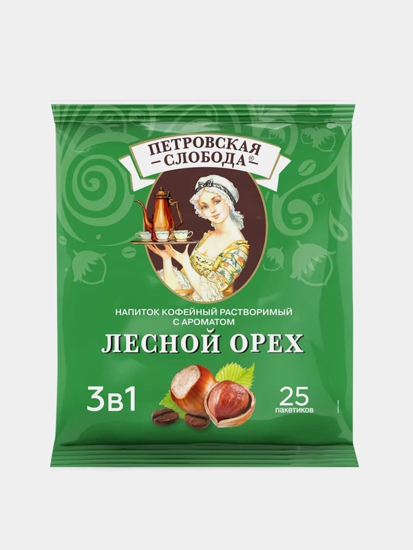 Кофейный напиток растворимый 3в1 Петровская Слобода, с ароматом лесного ореха, 25 х 18 г