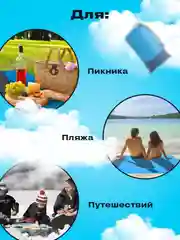 Синий коврик пляжный туристический для пикника с колышками 210 на 200 см