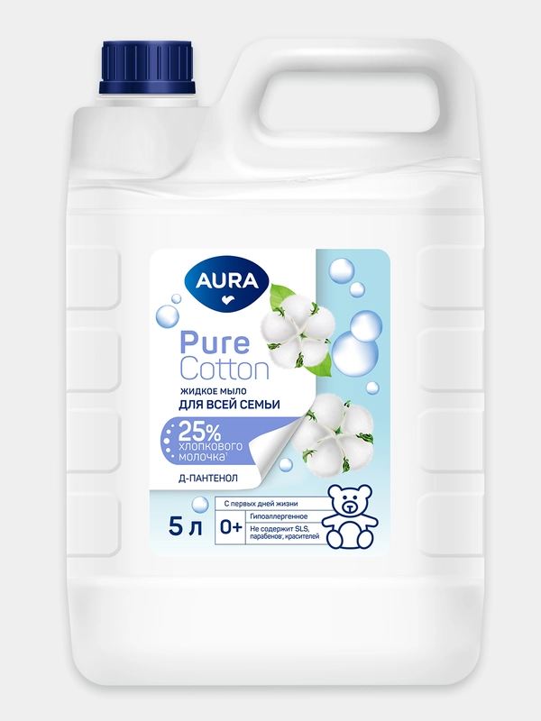Жидкое мыло детское AURA Pure Cotton 5 л, для рук гипоаллергенное