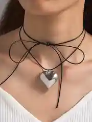 Серебряный чокер сердце на шнурке, кулон в форме сердца, украшение на шею