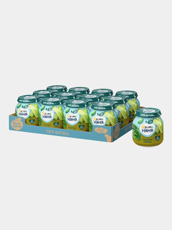 Пюре детское овощное ФрутоНяня из брокколи и кабачков, с 5 месяцев, 110г, 12 штук