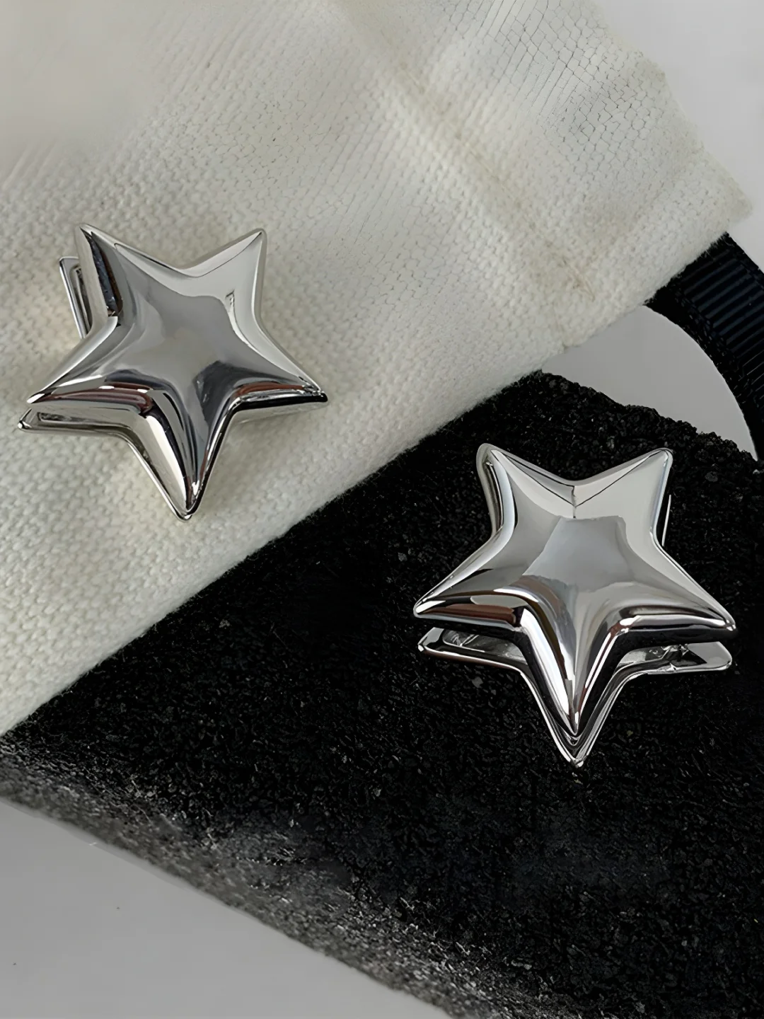 Серебряный серьги Звезды крупные двусторонние, женская бижутерия