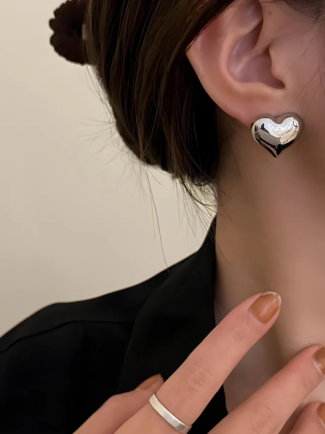 Серебряный серьги Сердечки крупные, женская бижутерия