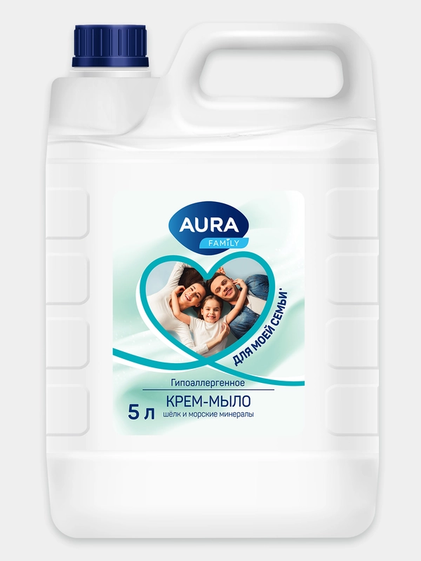 Жидкое крем мыло для рук шёлк и МОРСКИЕ МИНЕРАЛЫ 5 литров, AURA FAMILY