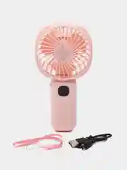 Розовый мини вентилятор ручной/Портативный c Led-дисплеем и Power Bank / 4 Режима скорости