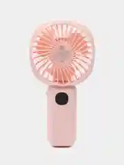 Розовый мини вентилятор ручной/Портативный c Led-дисплеем и Power Bank / 4 Режима скорости
