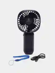 Синий мини вентилятор ручной/Портативный c Led-дисплеем и Power Bank / 4 Режима скорости