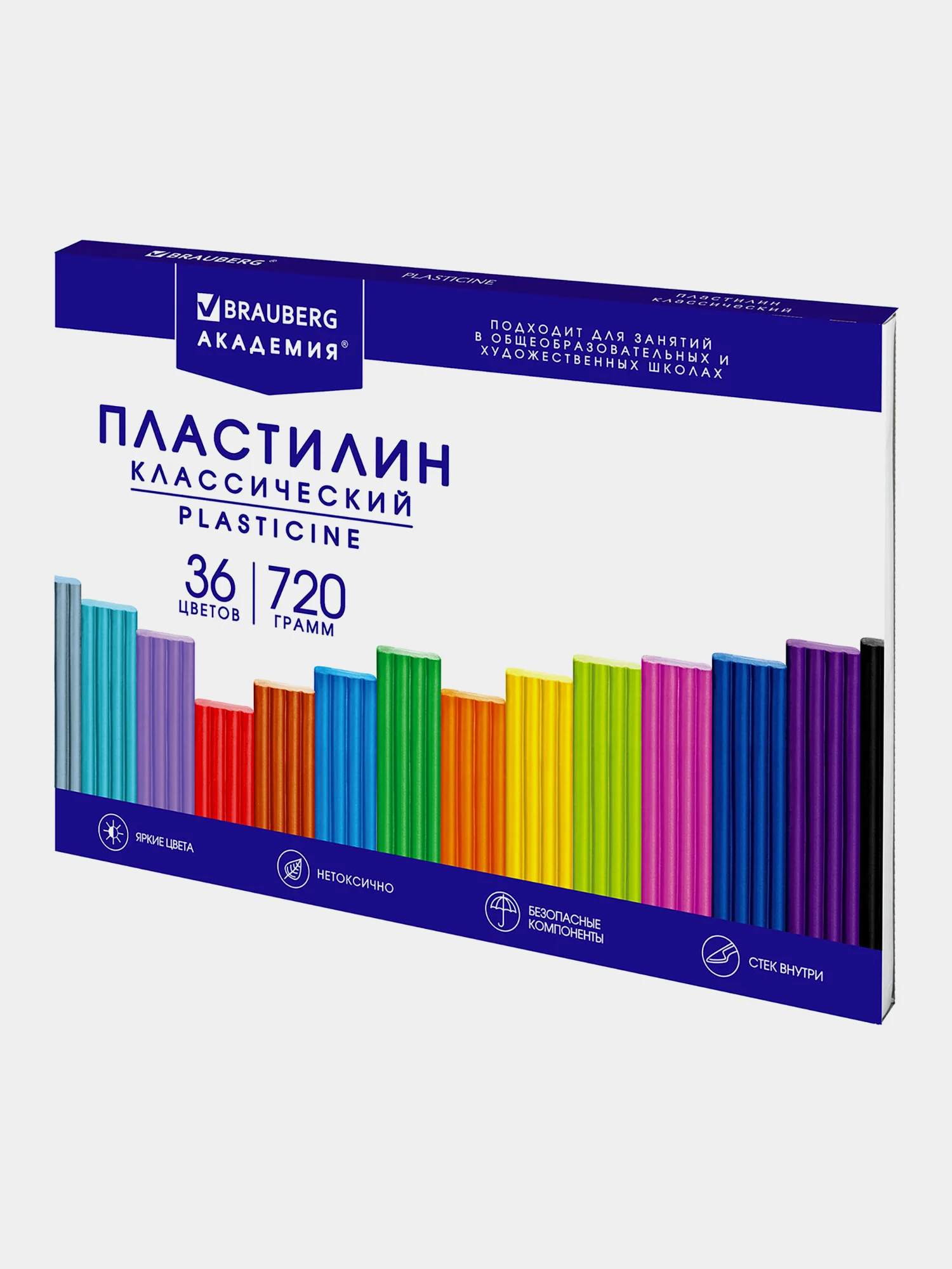Пластилин набор 2 штуки по 36 цветов большой, классический, 1440 грамм, 2 стека, Brauberg