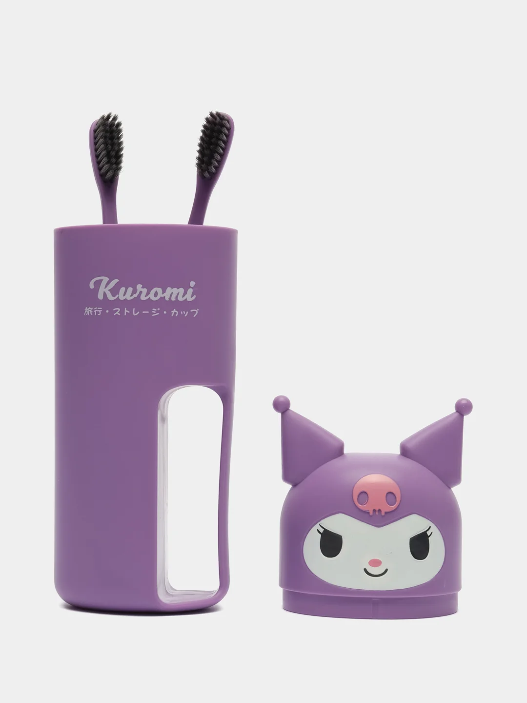Фиолетовый набор зубных щёток с футляром Hello Kitty, My Melody, Kuromi щётка Куроми, Хэллоу Китти