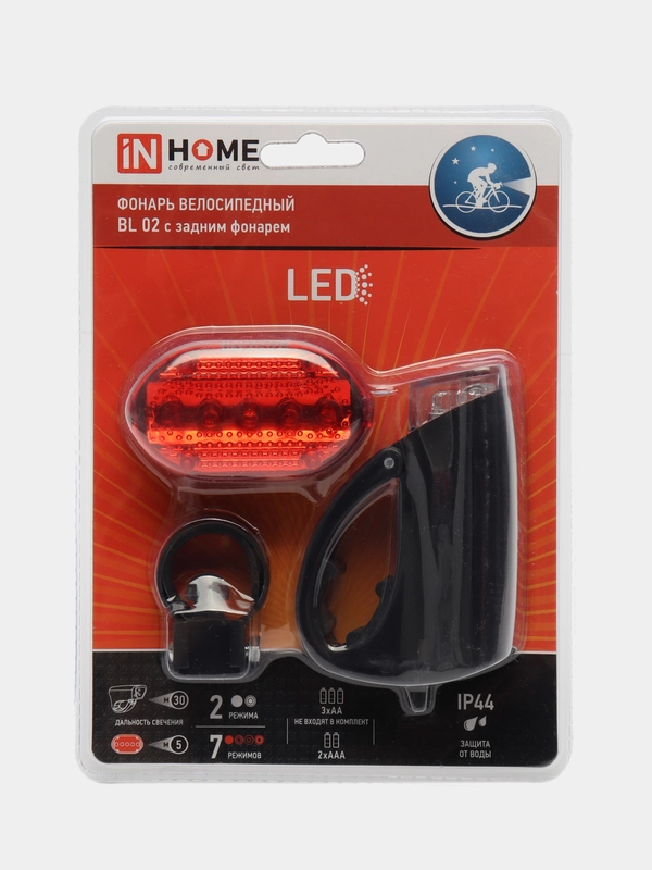 Комплект велосипедных фонарей на батарейках 5LED(100lm) 30м/5м, 3реж/7реж, IP44, 4AAA/2AAA