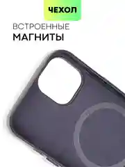Синий чехол MagSafe для iPhone 14 кожаный BROSCORP с бортиком защитой камер микрофиброй, экокожа