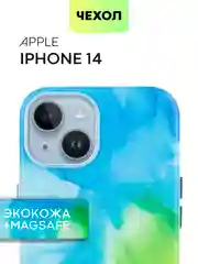 Разноцветный чехол MagSafe для iPhone 14 кожаный BROSCORP с бортиком защитой камер микрофиброй, экокожа