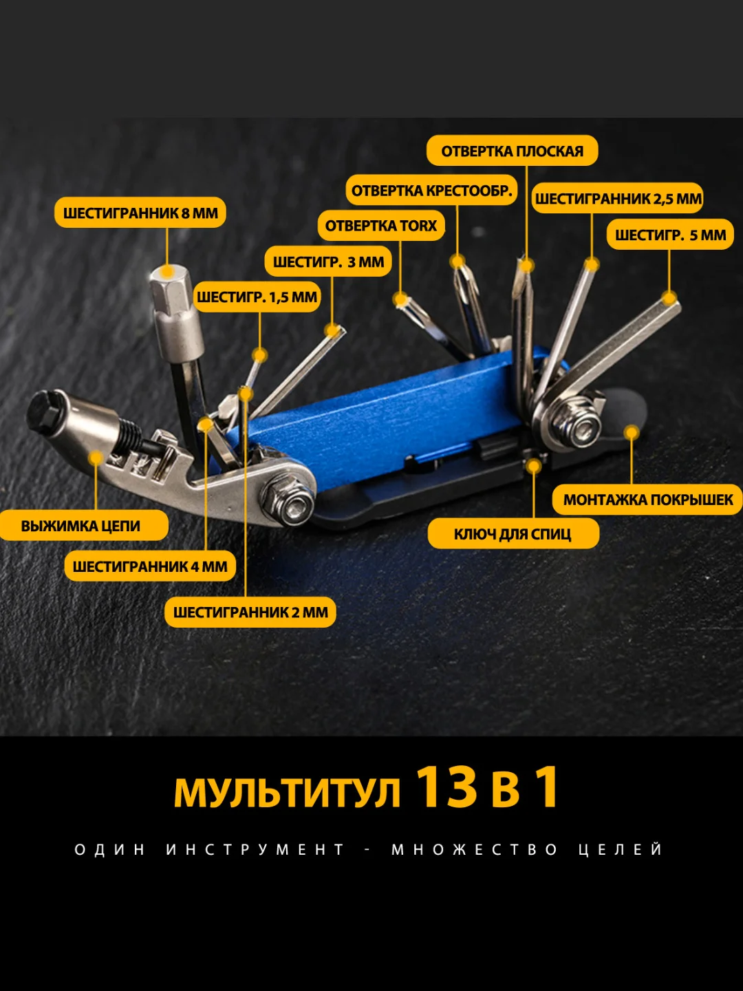 Синий складной инструмент PL-82, мультитул, синий, 15 функций, набор шестигранников