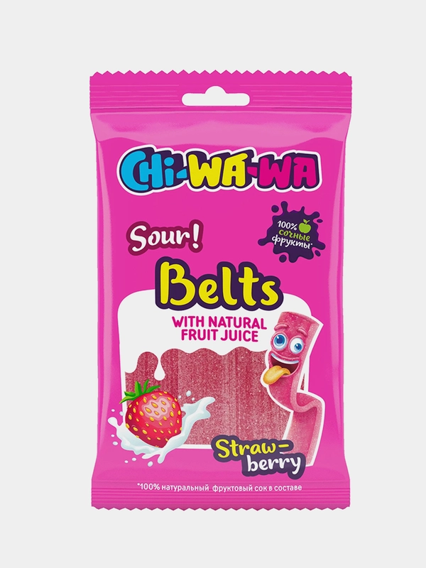 Мармелад CHI-WA-WA Ремешок, КЛУБНИКА кислый, 80г