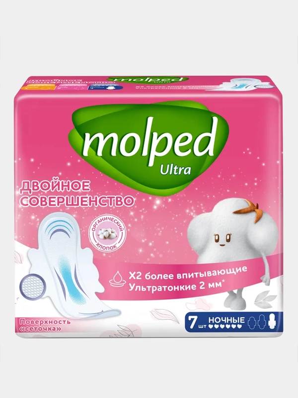 Женские гигиенические прокладки Molped Ultra, ночные, 7 штук