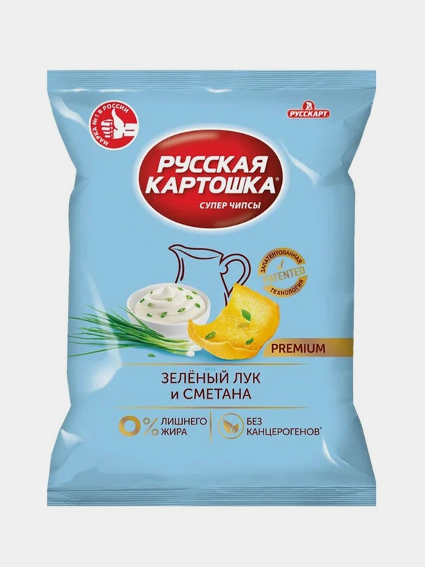 Чипсы Русская картошка Премиум со вкусом Сметана и зеленый лук, 75г
